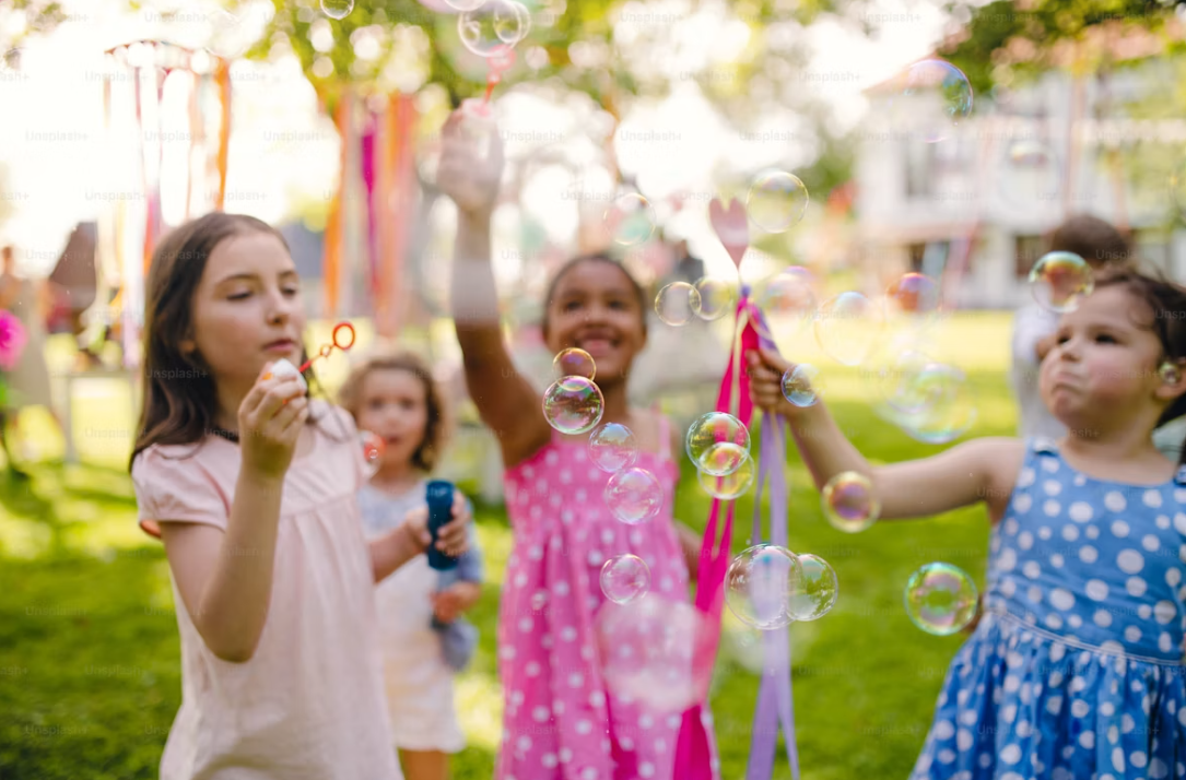 Backyard block party kids outdoor event with Polar Express Ice truck