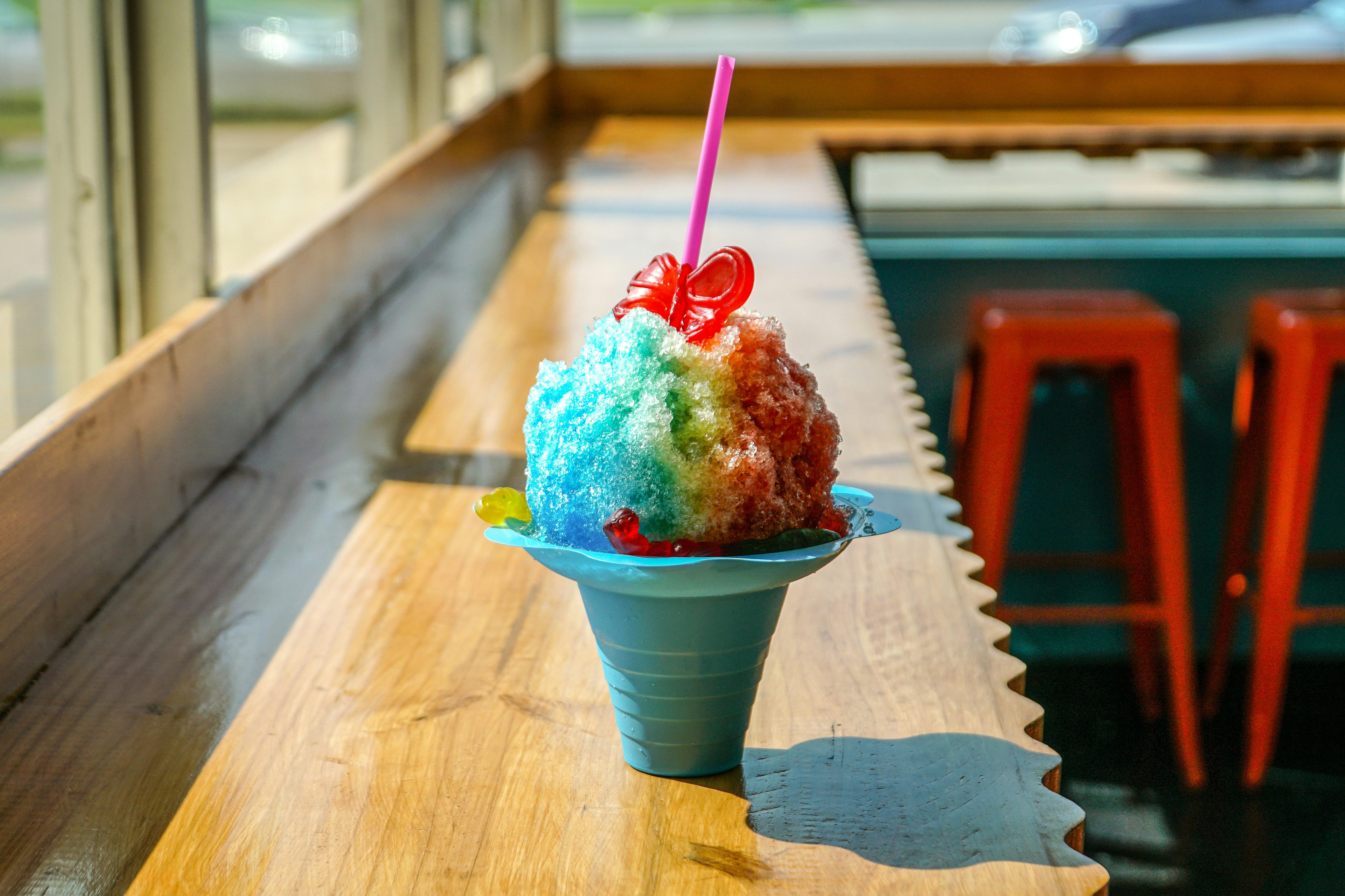 Rainbow shaved ice from Polar Express Ice — 40+ flavors available